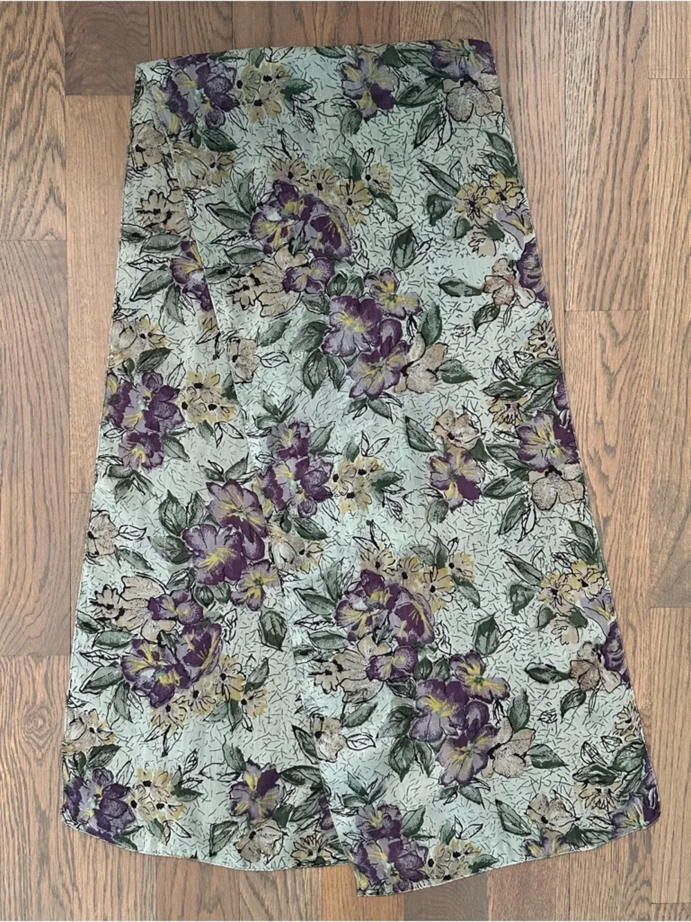 Vintage Floral Print 100% Silk Oblong Scarf in Sage Green, Black, Purple, 65